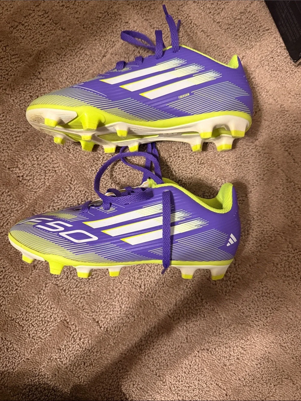 adidas Kids Purple & Lime Soccer Sneakers